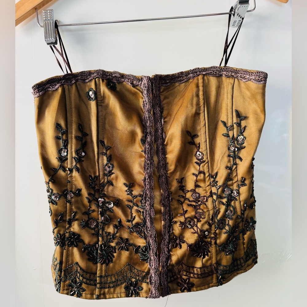 Embroidered Brown Corset Top